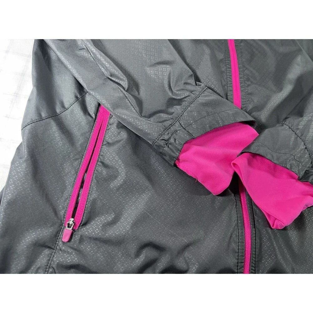 Danskin Now Women's Hooded Windbreaker Jacket Size L (12-14) Gray Pink Athletic